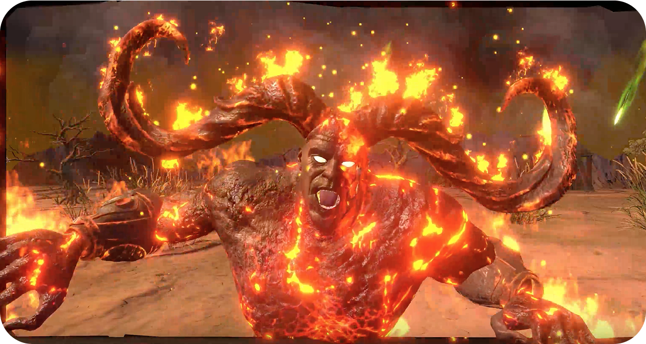 Molten boss roaring with flames